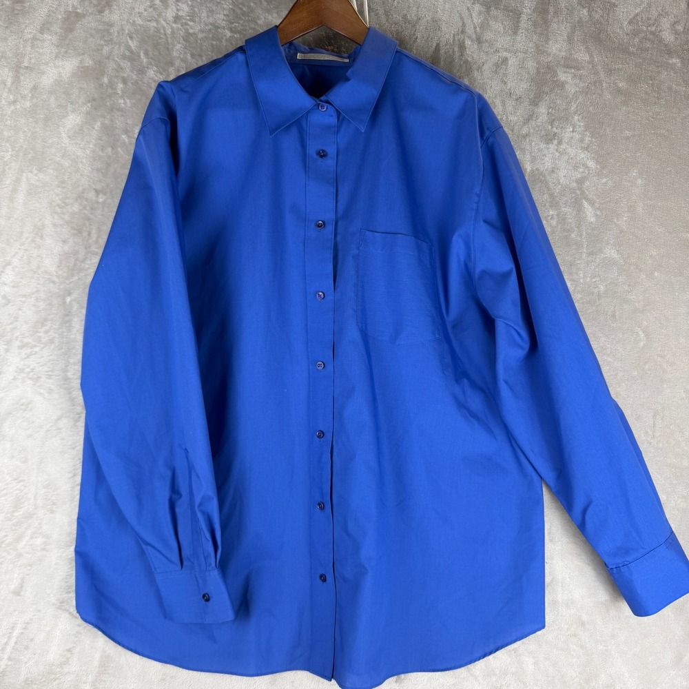 Foxcroft Royal Blue Wrinkle Free Button Down Shirt Womens 18W Long Sleeve Pocket